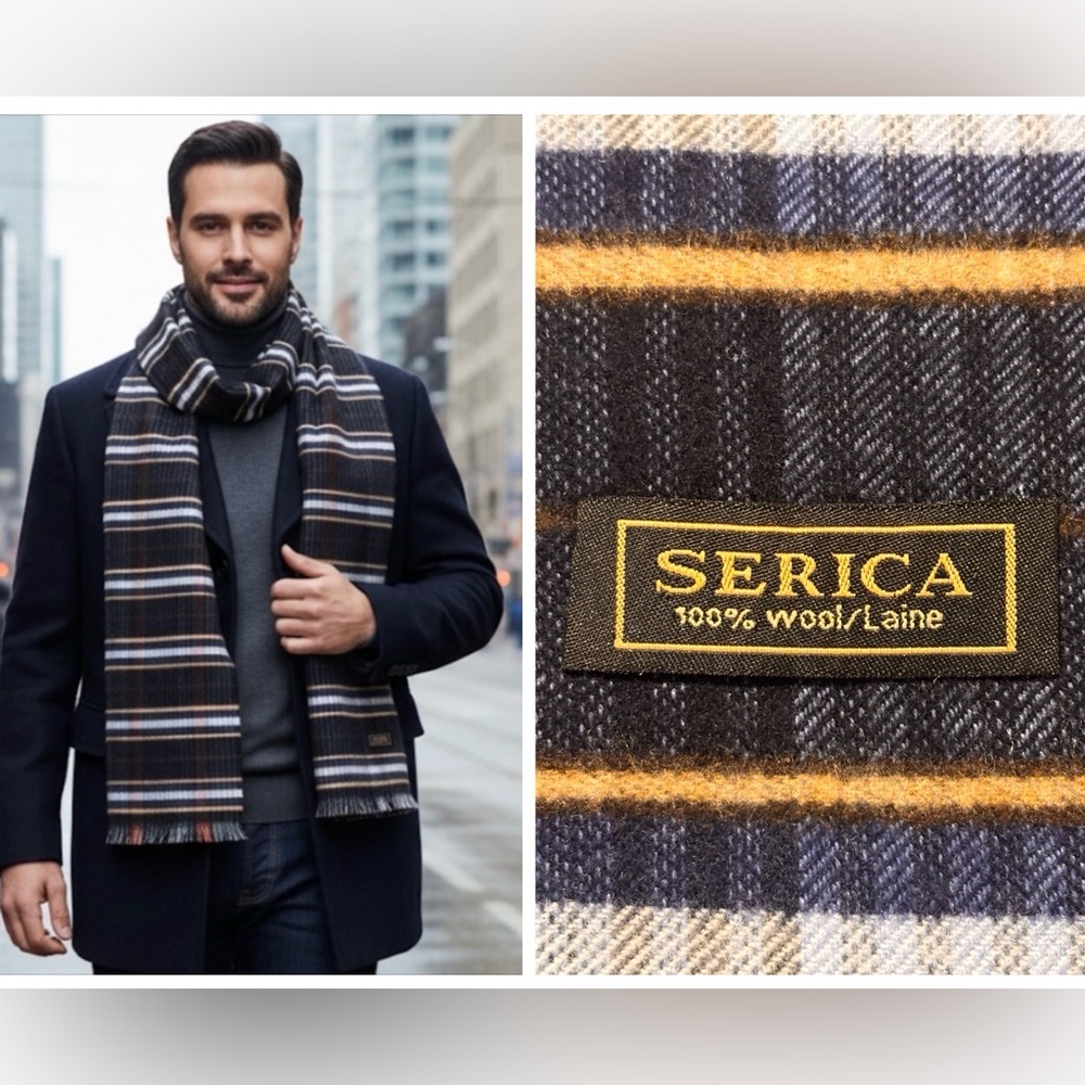 Serica 100% Wool Plaid Fringe Scarf